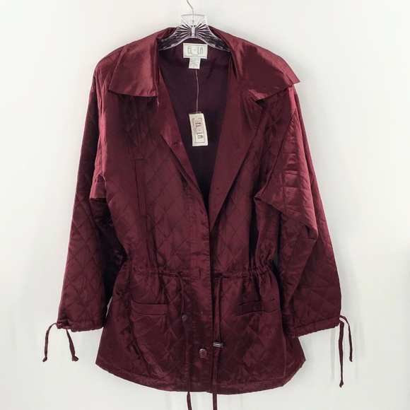 Womens Silk Quilted Jacket Vtg Burgundy Satin Lightweight Anorak EL - LA Sz L - Picture 13 of 16